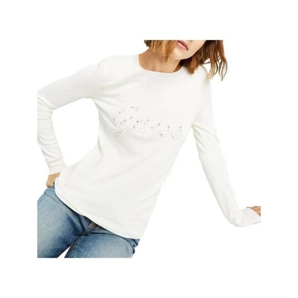 Guess Women’s Liliane Embellished Crewneck Sweater Size L NWD Cream White - Picture 1 of 7